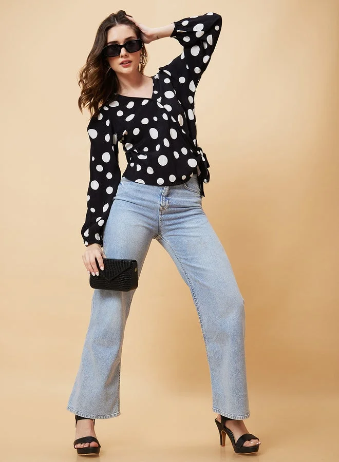 globus Globus Polka Dots Print Tie-Up Wrap Top