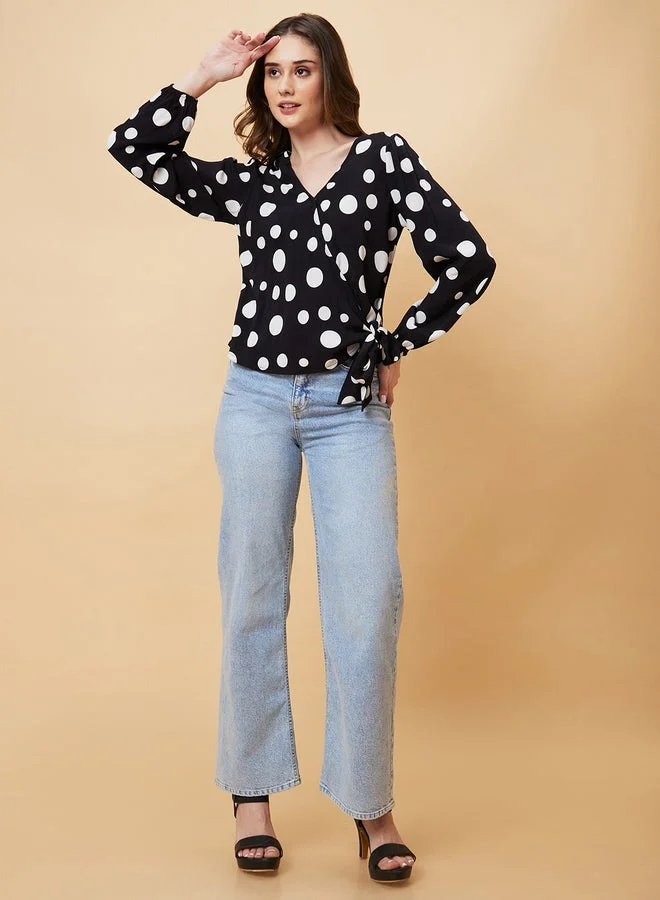 globus Globus Polka Dots Print Tie-Up Wrap Top
