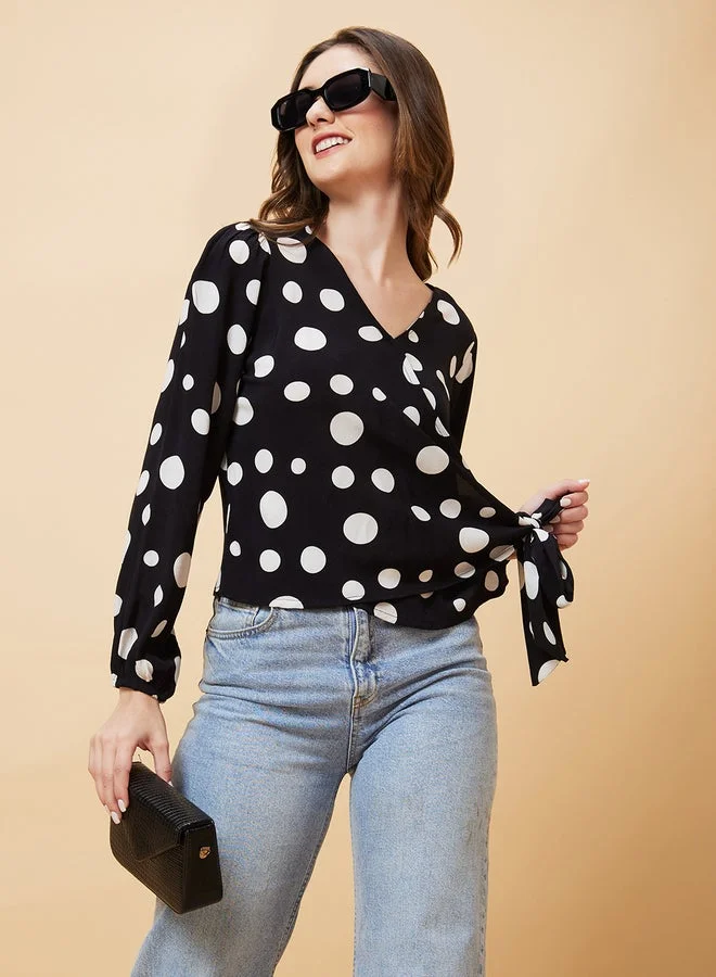 globus Globus Polka Dots Print Tie-Up Wrap Top