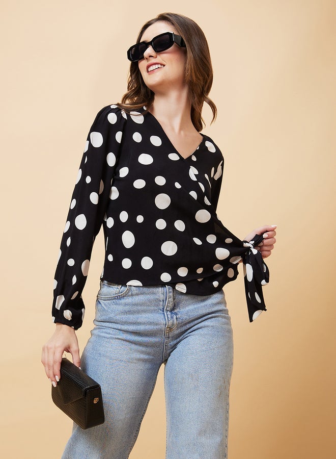 Globus Polka Dots Print Tie-Up Wrap Top - Image 2