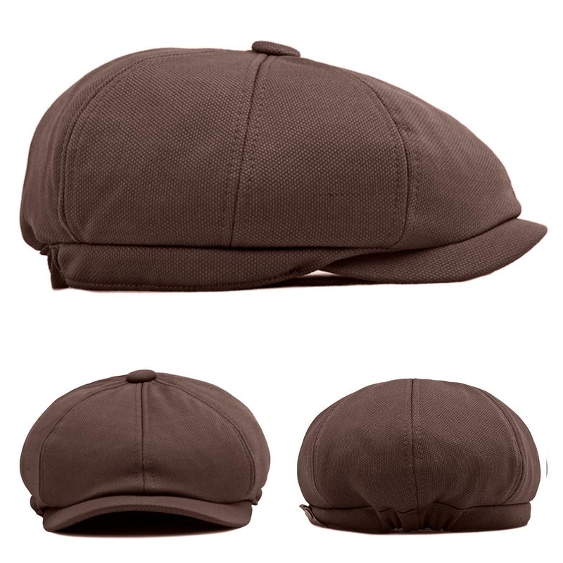 Taidor Men's 8 Panel Newsboy Cap Vintage Peaked Cap Adjustable Flat Cap Irish Cabbie Ivy Driving Hunting Hat Coffee - Image 2