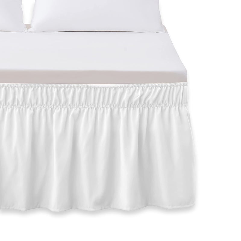 Elegant Comfort Luxurious Wrap Around Elastic Solid Ruffled Bed Skirt with 16 Inch Tailored Drop  Easy Fit Premium Quality Wrinkle and Fade Resistant  KingQueen White