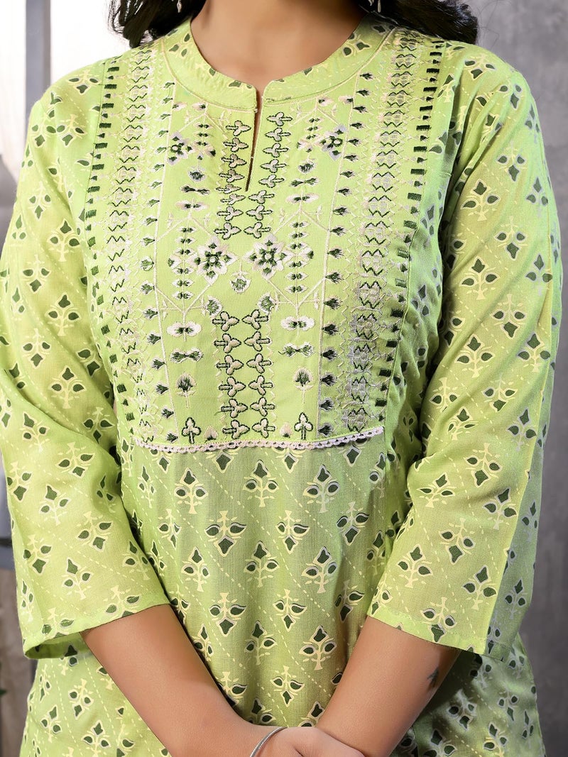 rangita Green Rayon Calf Length Embroidered Flared Kurti | Kurta for Women_XL - Image 2