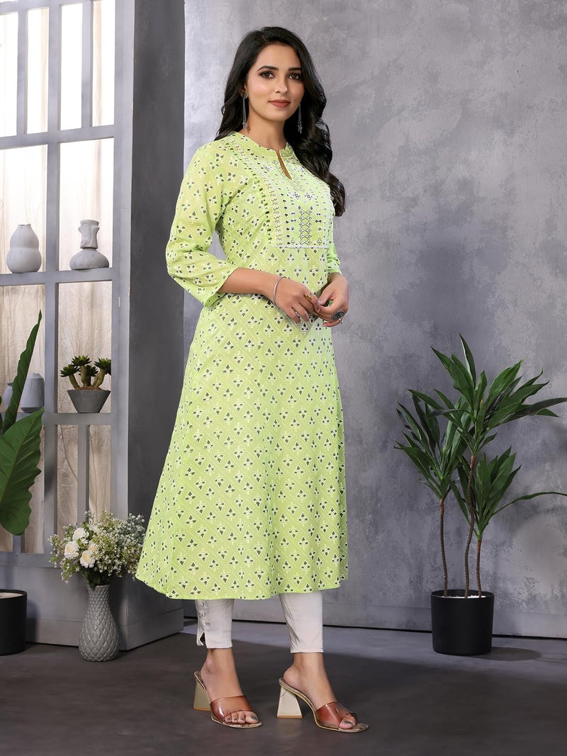 rangita Green Rayon Calf Length Embroidered Flared Kurti | Kurta for Women_XL - Image 3