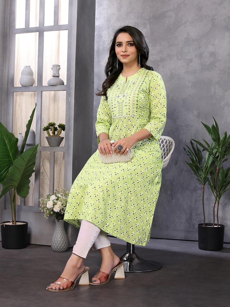 rangita Green Rayon Calf Length Embroidered Flared Kurti | Kurta for Women_XL - Image 5