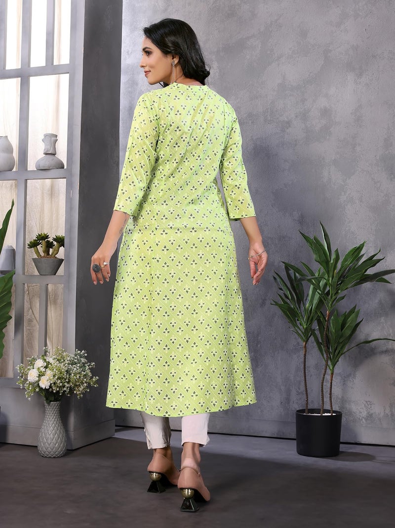rangita Green Rayon Calf Length Embroidered Flared Kurti | Kurta for Women_XL - Image 4