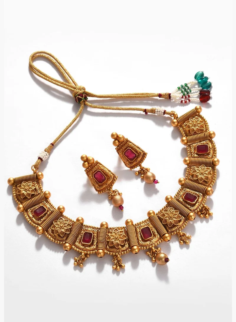 SOHI Gold Plated Designer Stone Necklace Set