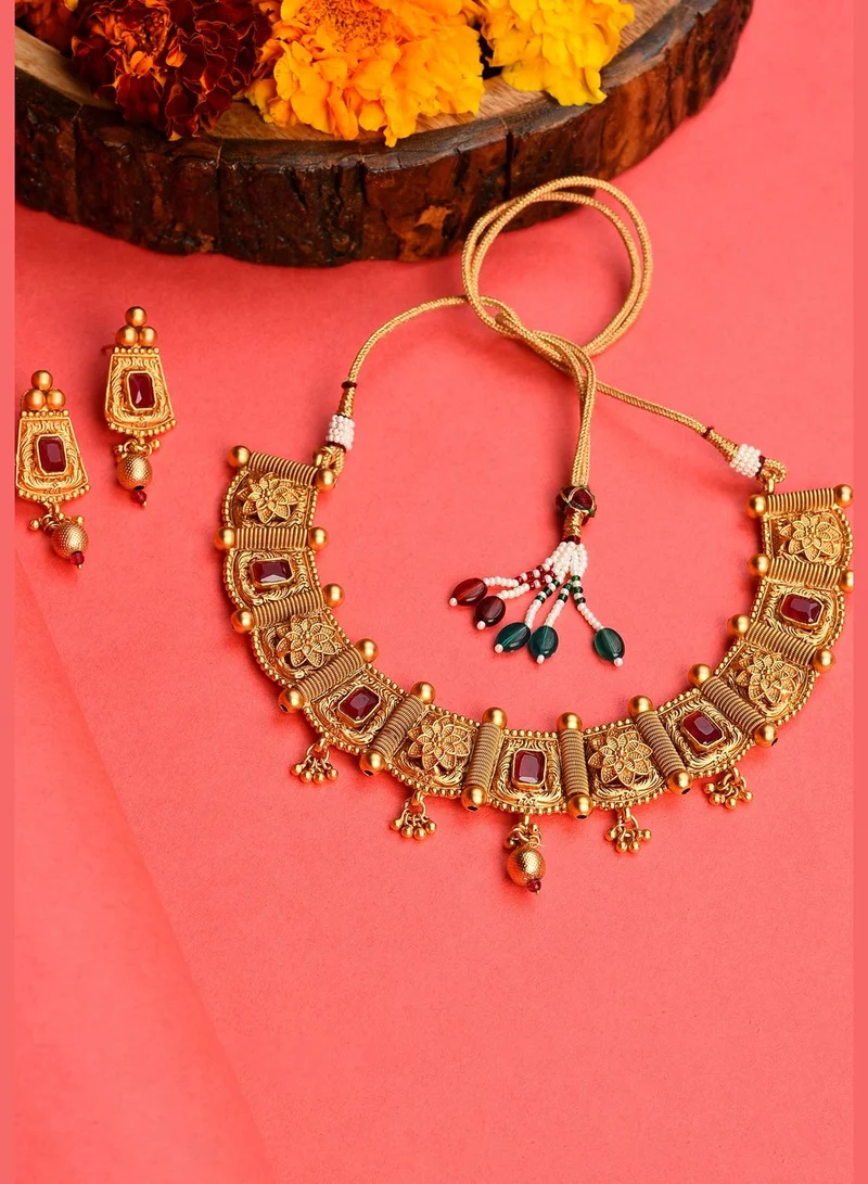 SOHI Gold Plated Designer Stone Necklace Set