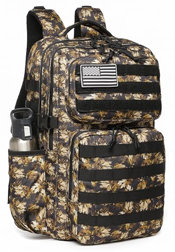 Wotony Military Tactical Backpack for Men Waterproof Daypack 3 Day Assault Pack Molle Bag with Water Bottle Holder Yellow maple leaves 35L - Image 1