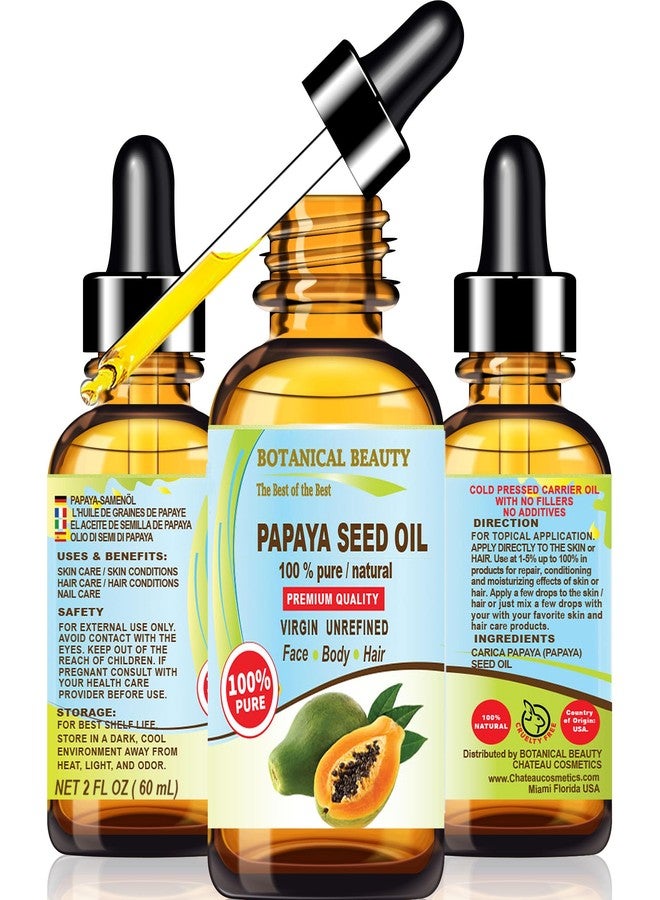 Botanical Beauty PAPAYA SEED OIL WILD GROWTH 100% Pure Natural Virgin Unrefined Undiluted Cold Pressed Carrier Oil for Face, Skin, Hair, Lip, Nails 2 Fl. oz. - 60 ml - Image 1