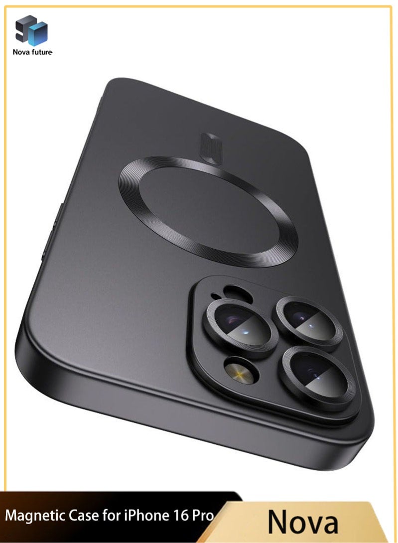 Nova future Magnetic Case for iPhone 16 Pro, 【MagSafe Compatible】【Built-in Camera Lens Protector】【Light Slim】 Soft Silicone Bumper Shockproof Matte Case Cover for iPhone 16 Pro 6.3 inch, Black - Image 1
