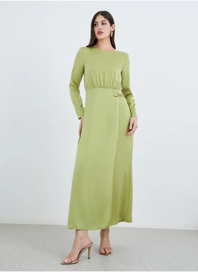 ستايلي Styli Plain Long Sleeves A-Line Maxi Dress with Chain Detail