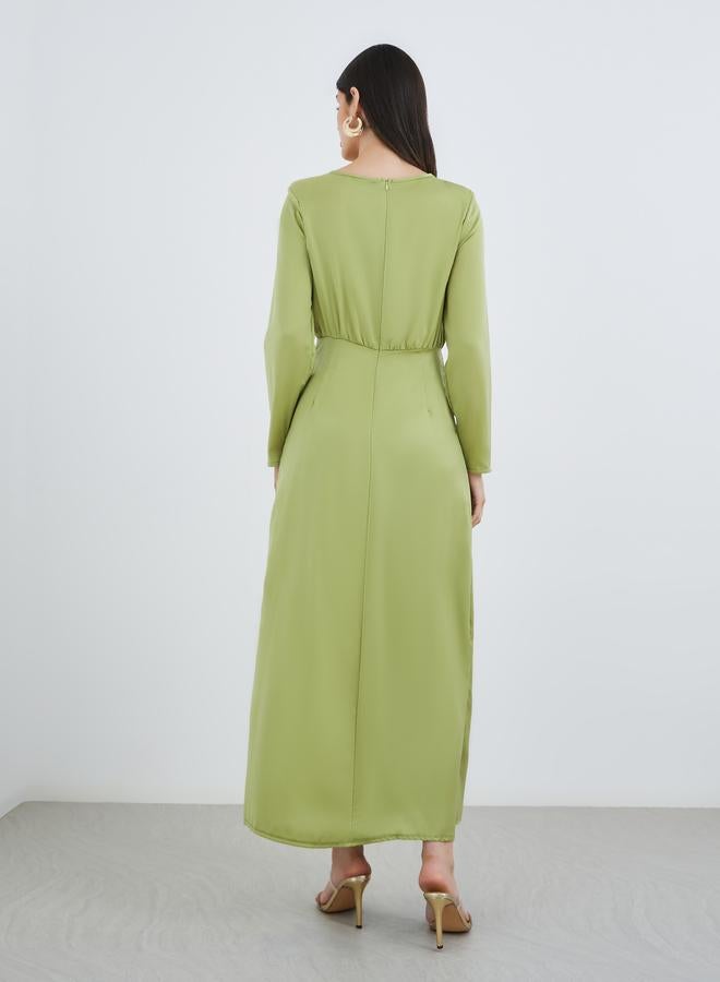Styli Plain Long Sleeves A-Line Maxi Dress with Chain Detail - Image 5