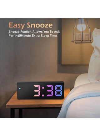 Rainbow LED Digital Alarm Clock for Heavy Sleepers, Electronic Desk Clock with Temperature Display, Voice Control, Dual Alarms for Home, Office - view 2