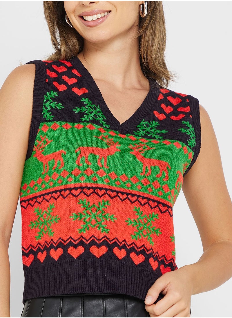 ONLY - V-Neck Printed Sweater - Image 1