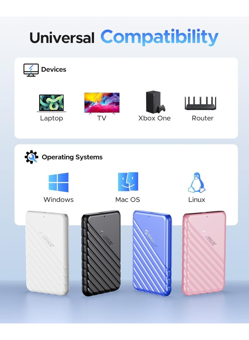 أوريكو حافظة قرص صلب خارجي مقاس 2.5 بوصة (USB 3.0 إلى SATA III)، تدعم تقنية UASP وسرعة نقل بيانات تصل إلى 5 جيجابت في الثانية، تصميم محمول لا يحتاج إلى أدوات للتركيب، متوافقة مع أقراص SSD وHDD من نوع SATA بسماكة 7 مم و9.5 مم، وتعمل مع أنظمة Windows وMac وLinux وأجهزة PS5 وPS4 وXbox وأجهزة الكمبيوتر المحمول والمكتبي. - Image 5