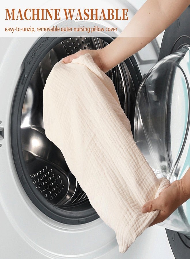 Pro Goleem Muslin Nursing Pillow Cover, 100% Cotton Soft Breathable Feeding Pillow Slipcover for Breastfeeding Moms, Fits Standard Infant Nursing Pillow, for Boys and Girls, 2 Pack (Brown＆Beige) - Image 5