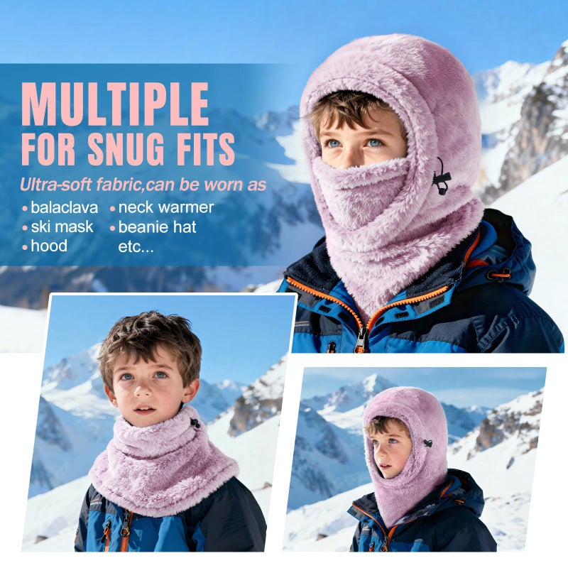 Biange Ski Mask Kids Balaclava, Boys Girls Winter Fleece Hats Beanies for Kids, Fluffy Winter Hat Ski Face Mask Cover Snow Gear - Image 4