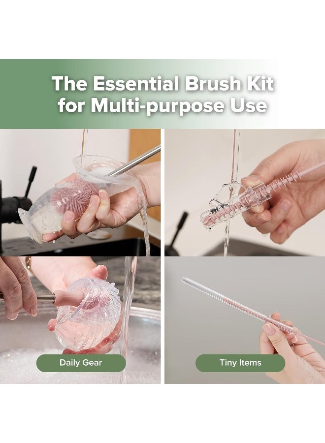 Haakaa Silicone Cleaning Brush Kit - Baby Bottle Brush Cleaner for Breast Pump, Nipple, Breast Milk Storage Bag, Reusable Straw, Sippy Cup - Food Grade Silicone Bristles, Portable - 3 Pcs - Blush - Image 3
