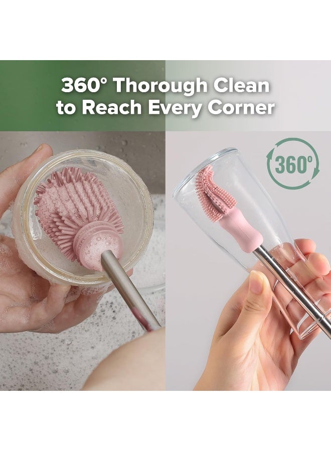Haakaa Silicone Cleaning Brush Kit - Baby Bottle Brush Cleaner for Breast Pump, Nipple, Breast Milk Storage Bag, Reusable Straw, Sippy Cup - Food Grade Silicone Bristles, Portable - 3 Pcs - Blush - Image 4