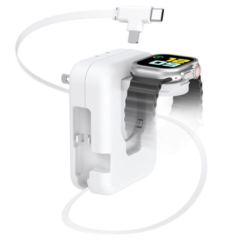 Beacoo 3 in 1 Retractable Wall Charger for Apple Watch,36W Fast Charging Block with 31 Inch Cables,Multi-Device Travel Charger for iPhone 17/16/15/14/13/12, iWatch & AirPods-White - Image 1