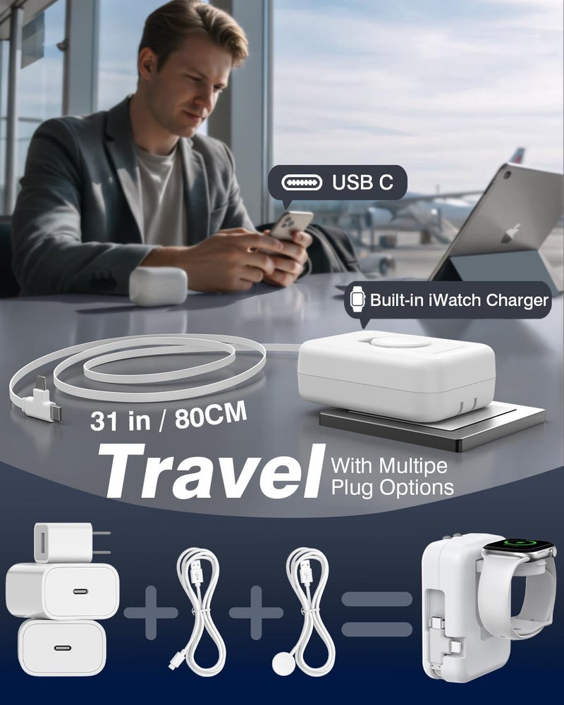 Beacoo 3 in 1 Retractable Wall Charger for Apple Watch,36W Fast Charging Block with 31 Inch Cables,Multi-Device Travel Charger for iPhone 17/16/15/14/13/12, iWatch & AirPods-White - Image 5