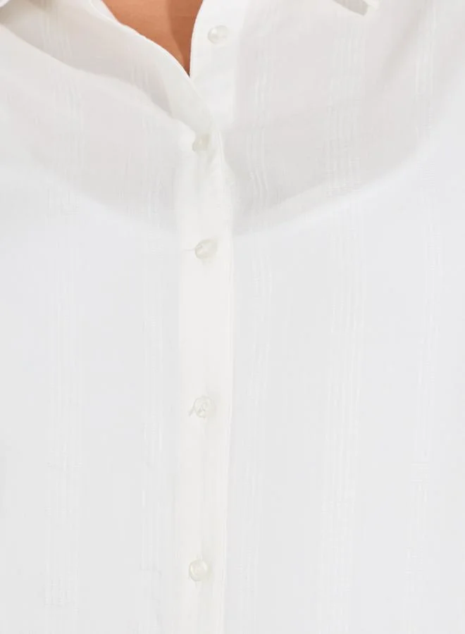 Styli Plus Size Solid Cotton Cuffed Sleeve Button Down Shirt