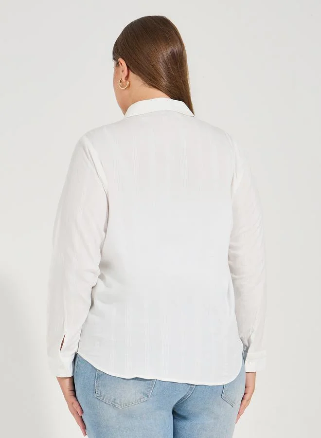 Styli Plus Size Solid Cotton Cuffed Sleeve Button Down Shirt