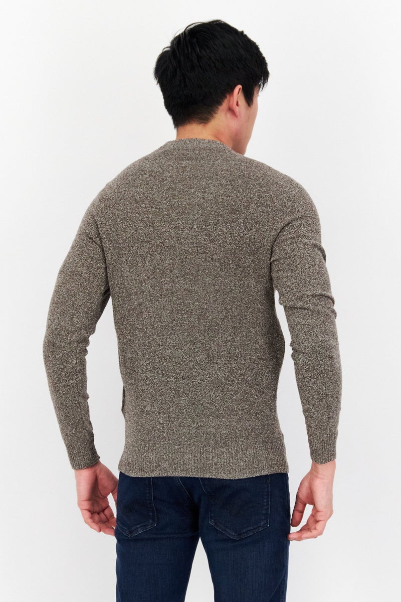Men Crew Neck Embroidered Logo Knitted Sweater, Charcoal