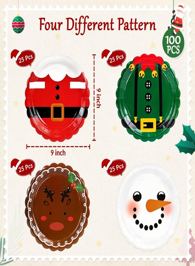 Mulbozy 100 Pcs Christmas Paper Plates Disposable 9 Inch Santa Christmas Thickened Plate Set, Xmas Dinner Dessert Scalloped Plates for for Holiday Party Supplies - Image 3