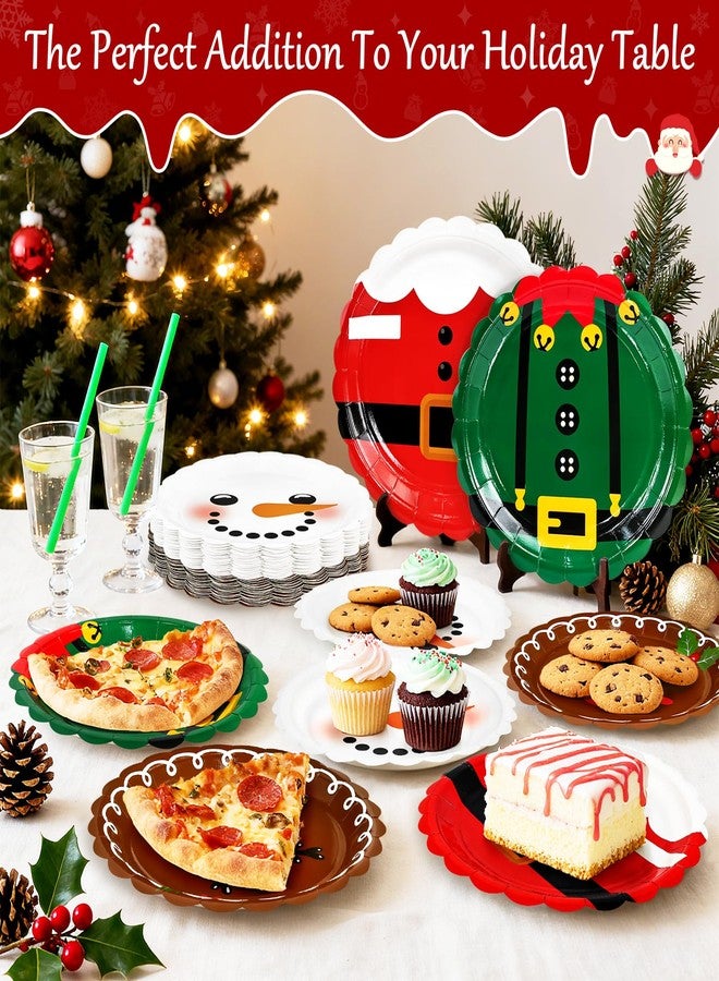 Mulbozy 100 Pcs Christmas Paper Plates Disposable 9 Inch Santa Christmas Thickened Plate Set, Xmas Dinner Dessert Scalloped Plates for for Holiday Party Supplies - Image 2
