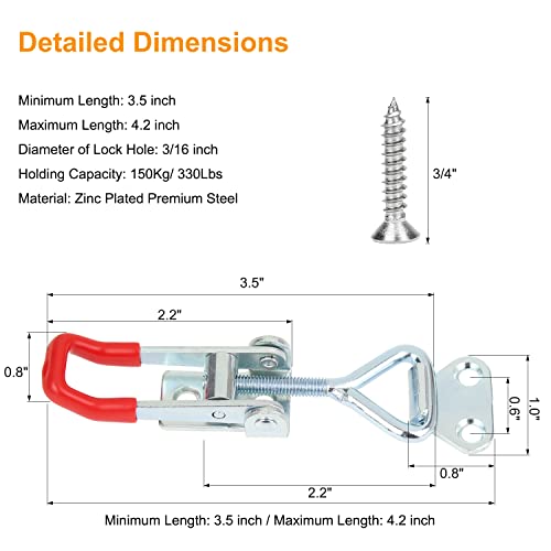 Powlankou 12 Pieces Adjustable Toggle Clamps, Heavy Duty Toggle Latch Clamps, Pull Latches for Doors, Cabinets, Tool Boxes, 150Kg 330Lbs Holding Capacity with Screws - Image 3