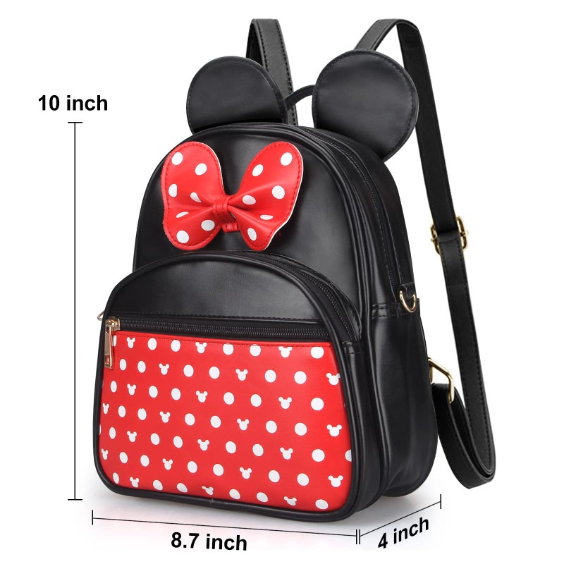 Dksyee Cute Red Backpack for Girl Bowknot Polka Dot Mini Mouse Leather Backpacks for Toddler Little Girl Backpack Kids Small Travel Backpacks Convertible Shoulder Bag Purse for Children Daypack - Image 3
