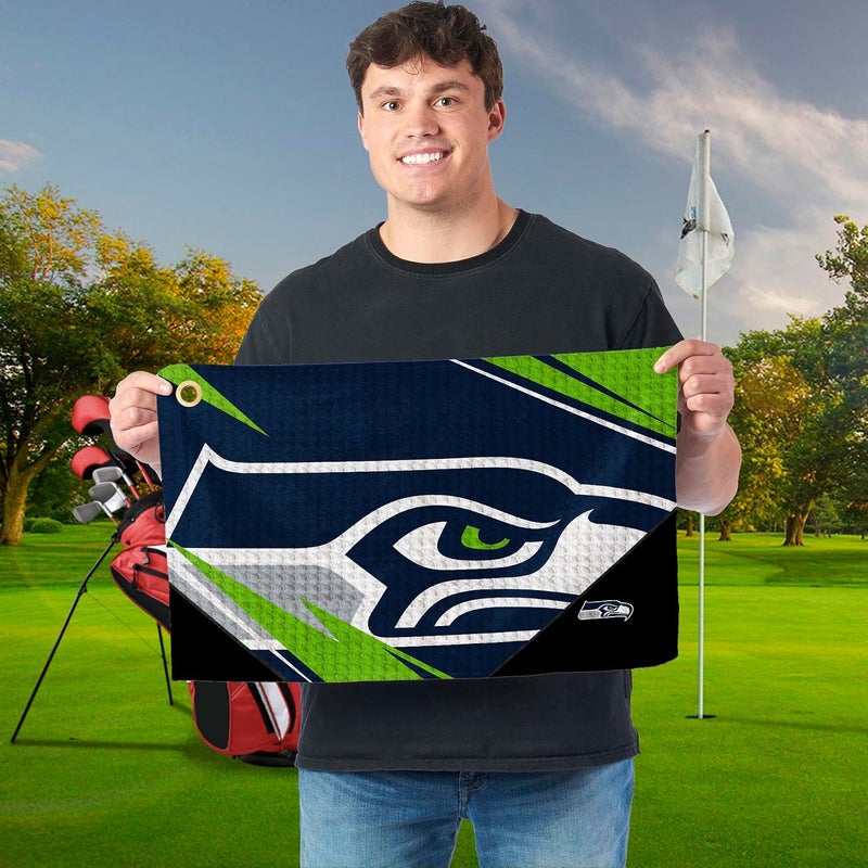 Northwest The Company Official NFL Microfiber Waffle Fabric Fan Golf Towel with Grommet, 16" x 25", Shred, Team Colors (Seattle Seahawks) - Image 2