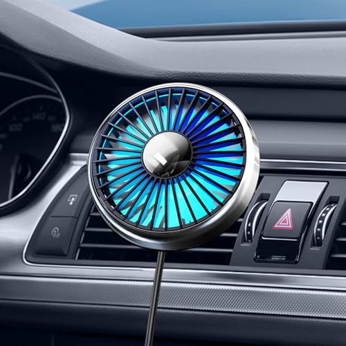 DICMKY USB Car Ven Fan with Color Light, 360°Rotatable Mini Portable Clip on Fans that Blow Cold Air, Car Ac Air Vent Booster Fan Small Cooler Cooling Fan for Vehicle, Van, Truck, SUV, Rv, Utv Cab - Image 1