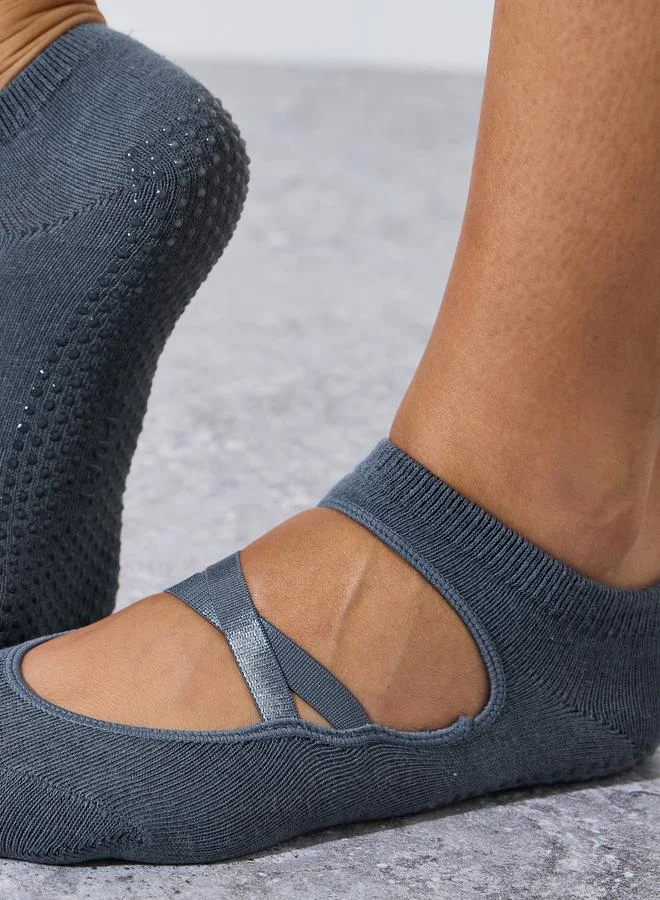 Styli Active  Charcoal Thin Cross Over Straps Silicon Pad No Show Yoga Socks for Women | Best Price UAE