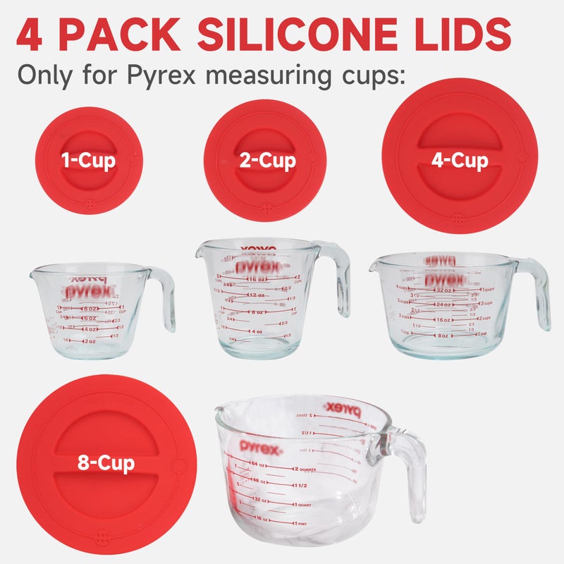 Purekra 4 Pack Reusable Silicone Replacement Lids  Respectively Fits Pyrex 1-Cup  2-Cup  4-Cup & 8-Cup Tempered Glass Liquid Measuring Cups  Dishwasher  Freezer  Microwave Safe (Cup Not Included) - Image 2