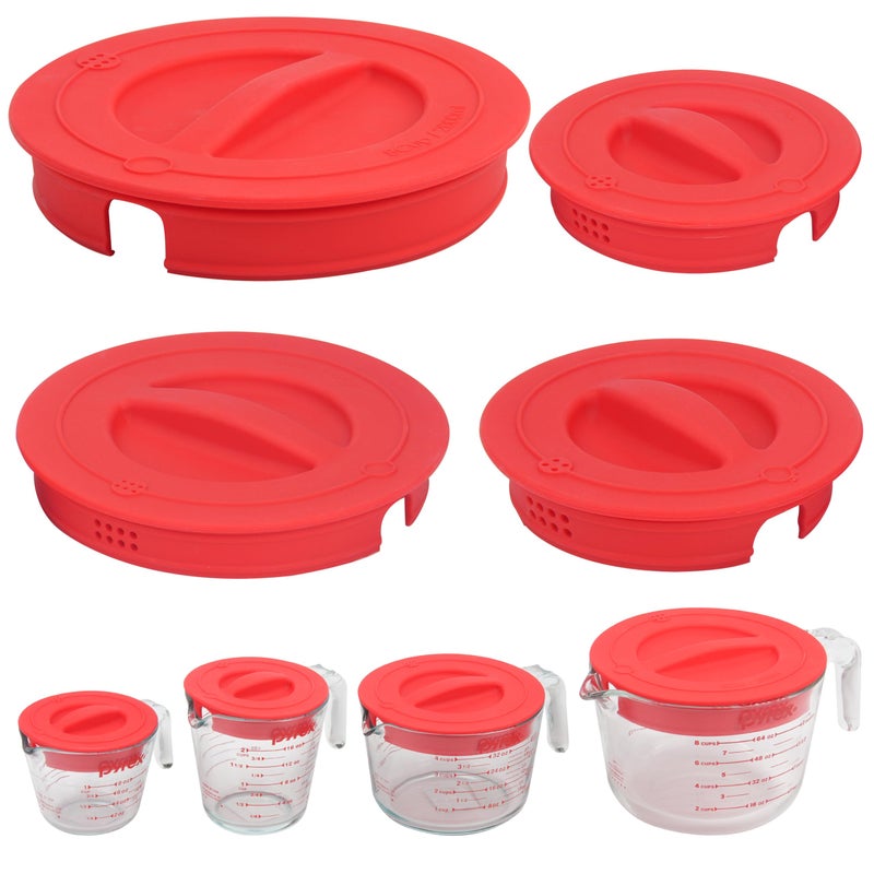 Purekra 4 Pack Reusable Silicone Replacement Lids  Respectively Fits Pyrex 1-Cup  2-Cup  4-Cup & 8-Cup Tempered Glass Liquid Measuring Cups  Dishwasher  Freezer  Microwave Safe (Cup Not Included) - Image 1