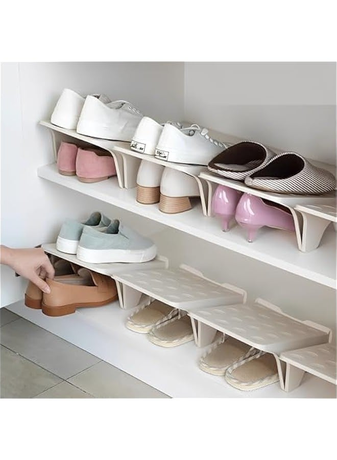 بيوينتي بيونتي 10 قطع من منظم الاحذية، قابل للتكديس - منظم فتحات احذية متين للخزانة والرف، فتحات احذية موفرة للمساحة، يناسب معظم الاحذية (بيج) - Image 1