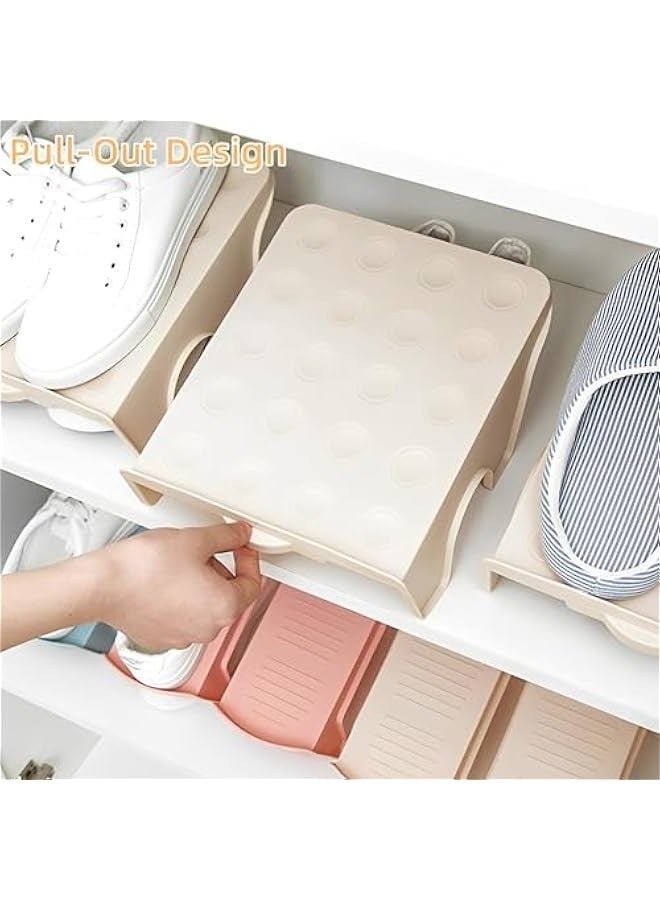 بيوينتي بيونتي 10 قطع من منظم الاحذية، قابل للتكديس - منظم فتحات احذية متين للخزانة والرف، فتحات احذية موفرة للمساحة، يناسب معظم الاحذية (بيج) - Image 2