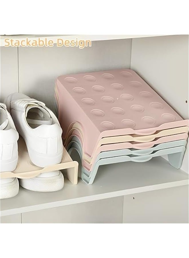 بيوينتي بيونتي 10 قطع من منظم الاحذية، قابل للتكديس - منظم فتحات احذية متين للخزانة والرف، فتحات احذية موفرة للمساحة، يناسب معظم الاحذية (بيج) - Image 3