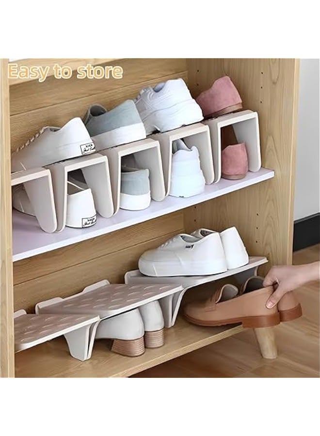 بيوينتي بيونتي 10 قطع من منظم الاحذية، قابل للتكديس - منظم فتحات احذية متين للخزانة والرف، فتحات احذية موفرة للمساحة، يناسب معظم الاحذية (بيج) - Image 5
