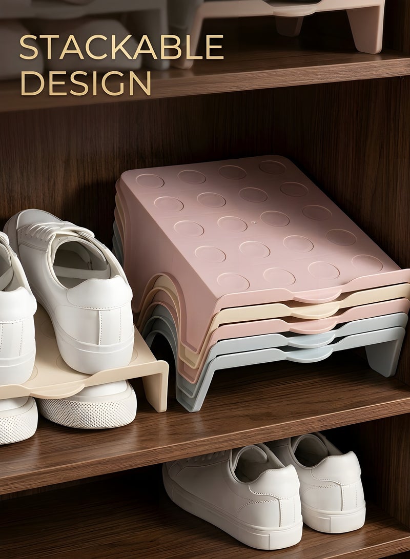 بيوينتي بيونتي 10 قطع من منظم الاحذية، قابل للتكديس - منظم فتحات احذية متين للخزانة والرف، فتحات احذية موفرة للمساحة، يناسب معظم الاحذية (بيج) - Image 3