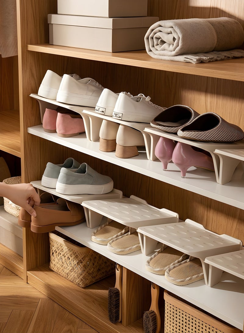 بيوينتي بيونتي 10 قطع من منظم الاحذية، قابل للتكديس - منظم فتحات احذية متين للخزانة والرف، فتحات احذية موفرة للمساحة، يناسب معظم الاحذية (بيج) - Image 1