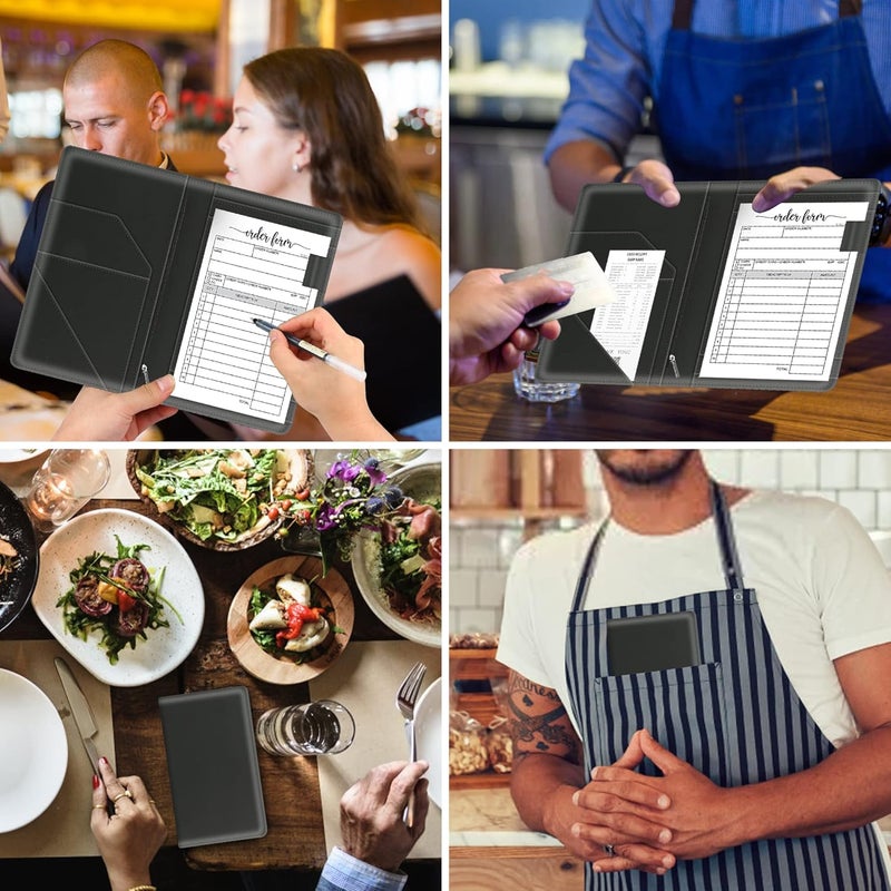 Tiorecime Server Book with Zipper Pocket for Waitress, Cute Waiter Server Wallet, Booklet Restaurant Waitstaff Organizer, Serving Guest Check Book Holder Money Pocket Fits Server Apron, Black - Image 5