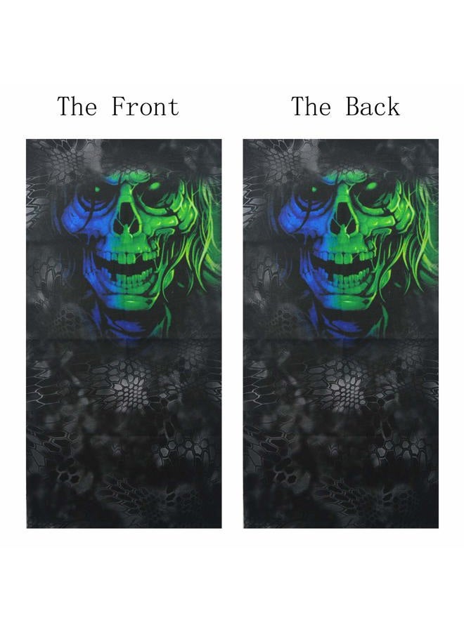 Obacle Skull Face Mask Half for Dust Wind UV Sun Protection Seamless 3D Tube Mask Bandana for Men Women Thin Skeleton Mask Motorcycle Riding Biker Fishing Cycling Sports Festival (Green Blue Skull) - Image 3