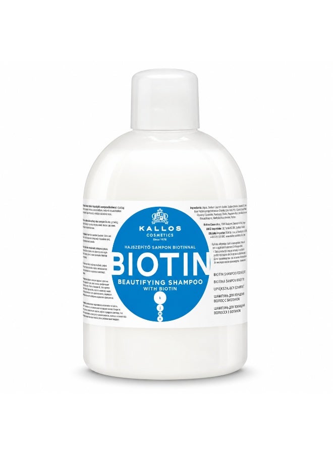 Kallos Biotin Beautifying Shampoo with Biotin, Strengthening & Volumizing Hair Care Formula, Professional Shampoo for Weak, Thin and Lifeless Hair, 1000ml - Image 1
