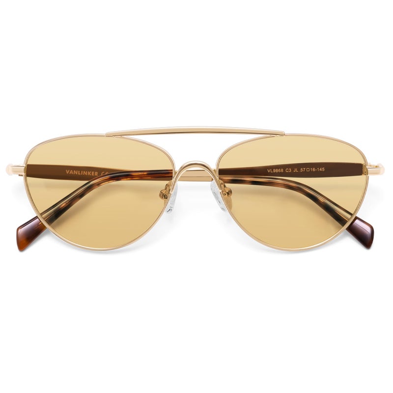 VANLINKER Polarized Trendy Aviator Metal Cat Eye Sunglasses for Women Men Retro Vintage Shades VL9868,Gold Frame Light Brown Yellow Tinted Lens - Image 1