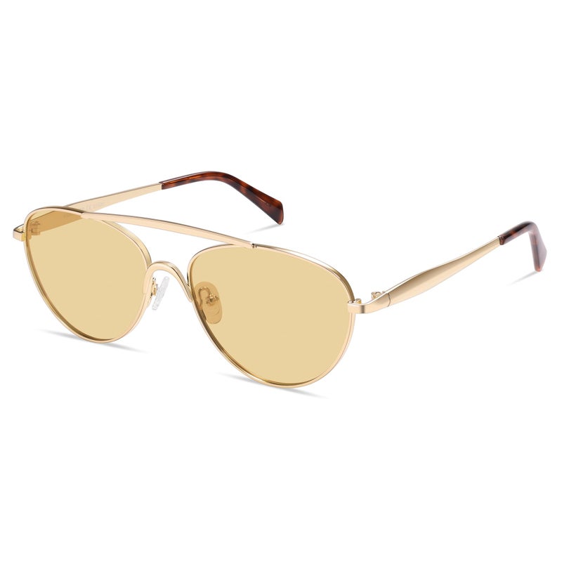 VANLINKER Polarized Trendy Aviator Metal Cat Eye Sunglasses for Women Men Retro Vintage Shades VL9868,Gold Frame Light Brown Yellow Tinted Lens - Image 2
