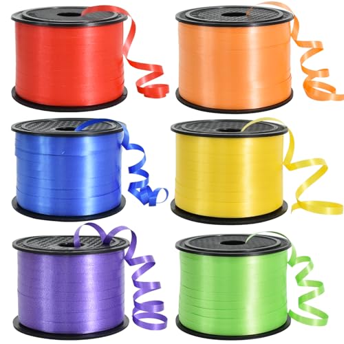 TONIFUL Rainbow Curling Ribbon6 Assorted Colors Balloon Curling Ribbons Set600 Yards Balloon String for DIY DecorGift WrappingRibbons and Bows for Christmas New Year Birthday Gifts Supplies